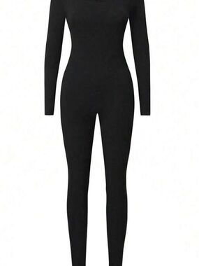 Women's Black Long-Sleeve Fitted Jumpsuit